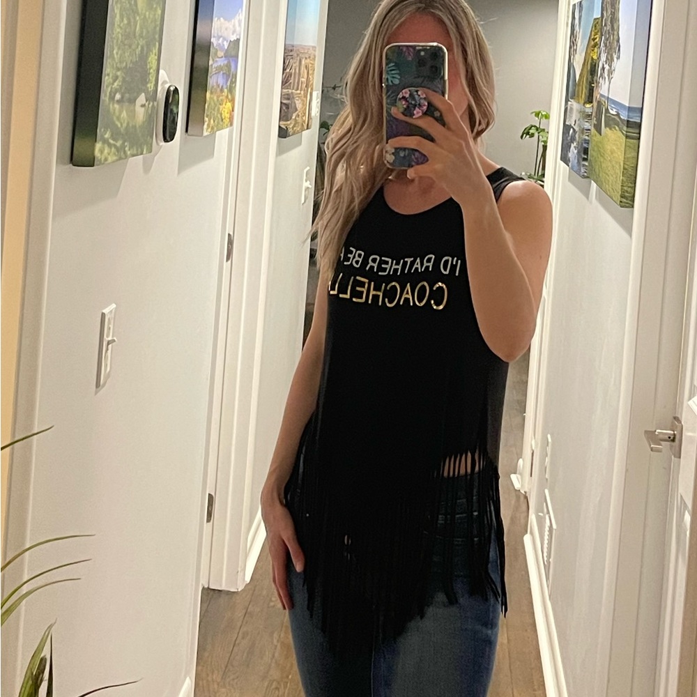 Living Doll Los Angeles fringe black tank top  (size med)